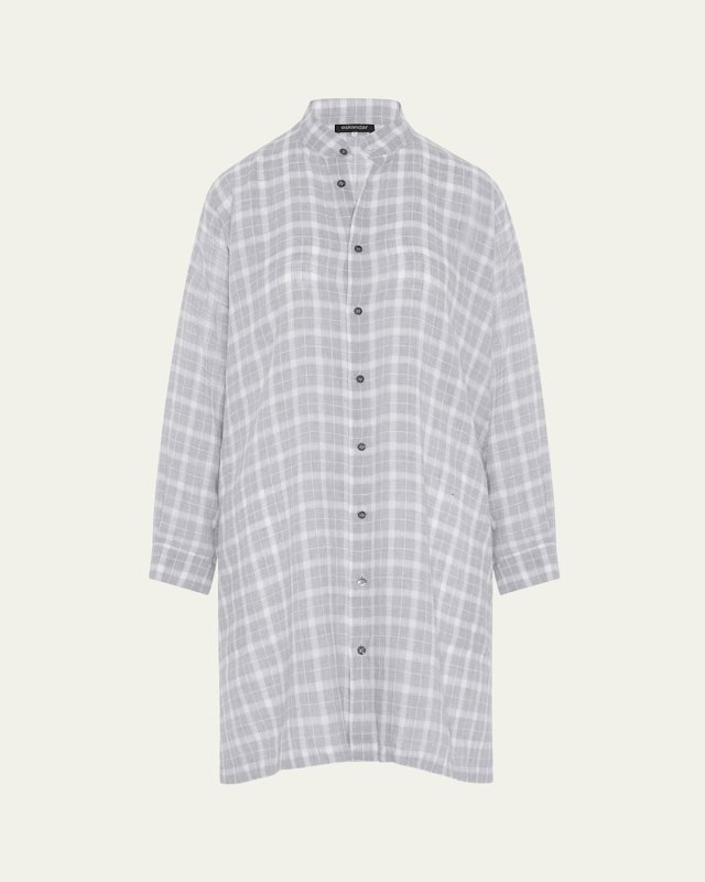 Wide A-Line Collarless Shirt With Slits (Very Long Length)